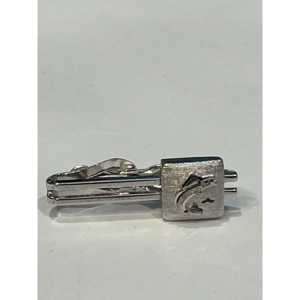 Vintage Swank Silver Fish Cuff Links And Matching Tie Clip Bar
